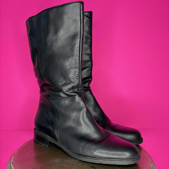 Naturalizer Black Leather Mid Calf Pull-On Boot Sz 9 - Picture 1 of 8
